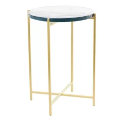 Kirklands Home Clear Textured Glass & Gold Iron Accent Table Best