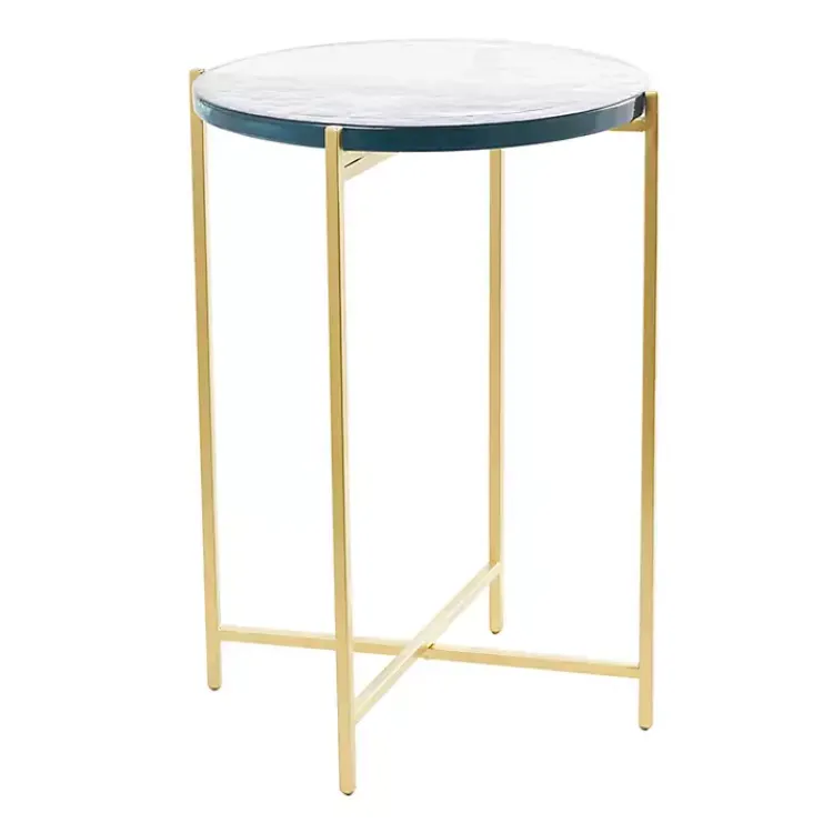 Kirklands Home Clear Textured Glass & Gold Iron Accent Table Best