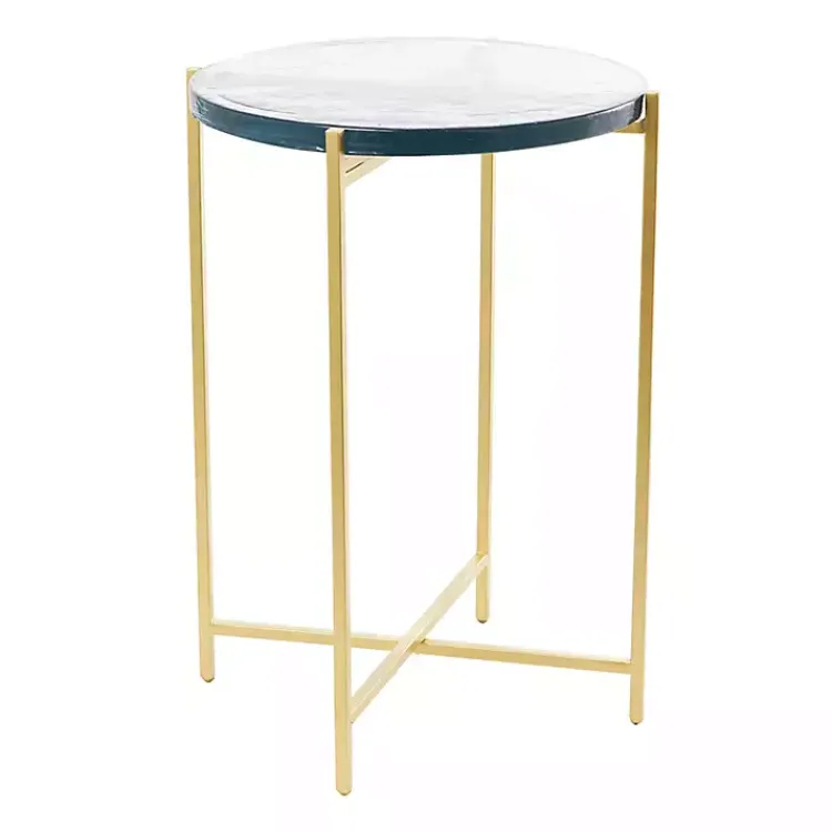 Kirklands Home Clear Textured Glass & Gold Iron Accent Table Best