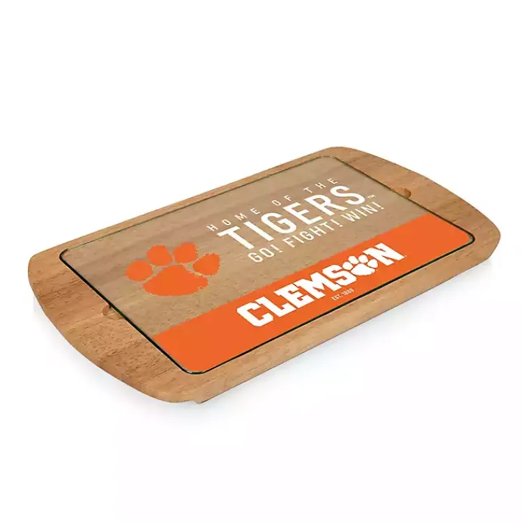Kirklands Home Clemson Tigers Wood and Glass Serving Board New