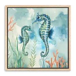 Kirklands Home Coastal Bay Seahorses Framed Canvas Art Print Hot