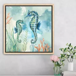 Kirklands Home Coastal Bay Seahorses Framed Canvas Art Print Hot