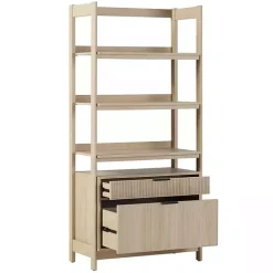 Kirklands Home Coastal Oak 2-Drawer Modern Wood Bookcase Tan Hot