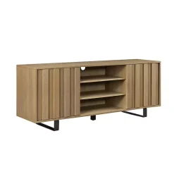 Kirklands Home Coastal Oak Grooved Media Cabinet Tan Sale