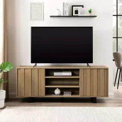 Kirklands Home Coastal Oak Grooved Media Cabinet Tan Sale