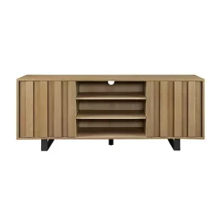 Kirklands Home Coastal Oak Grooved Media Cabinet Tan Sale