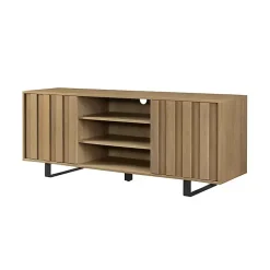 Kirklands Home Coastal Oak Grooved Media Cabinet Tan Sale