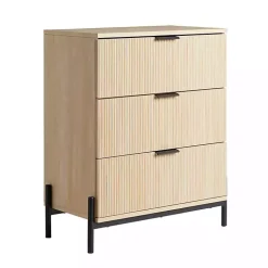 Kirklands Home Coastal Oak Reeded 3-Drawer Dresser Tan Outlet