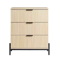 Kirklands Home Coastal Oak Reeded 3-Drawer Dresser Tan Outlet