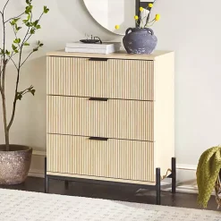 Kirklands Home Coastal Oak Reeded 3-Drawer Dresser Tan Outlet