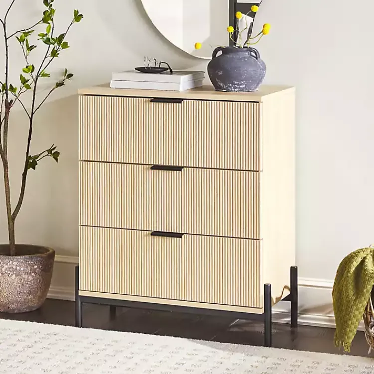 Kirklands Home Coastal Oak Reeded 3-Drawer Dresser Tan Outlet