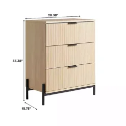 Kirklands Home Coastal Oak Reeded 3-Drawer Dresser Tan Outlet