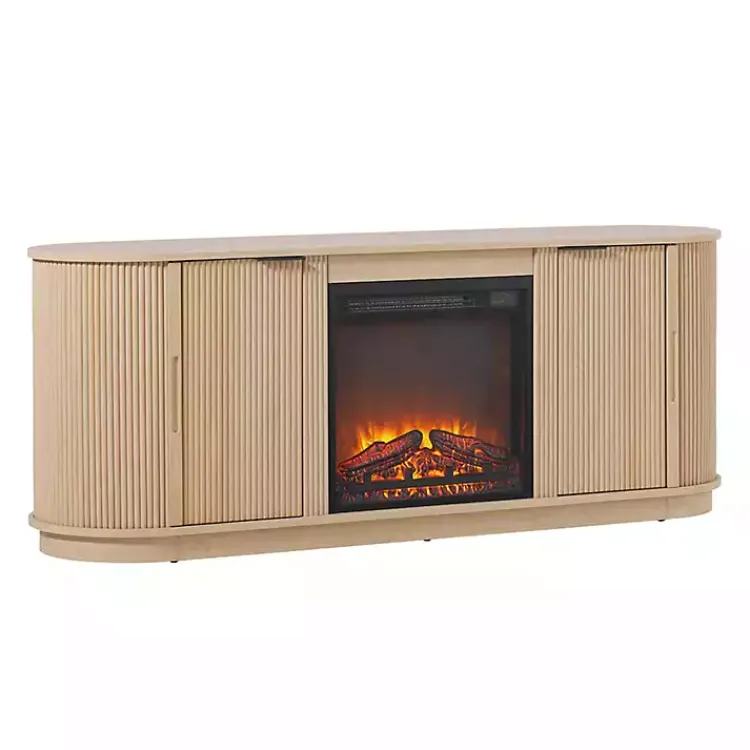 Kirklands Home Coastal Oak Reeded Fireplace Media Cabinet Tan Hot