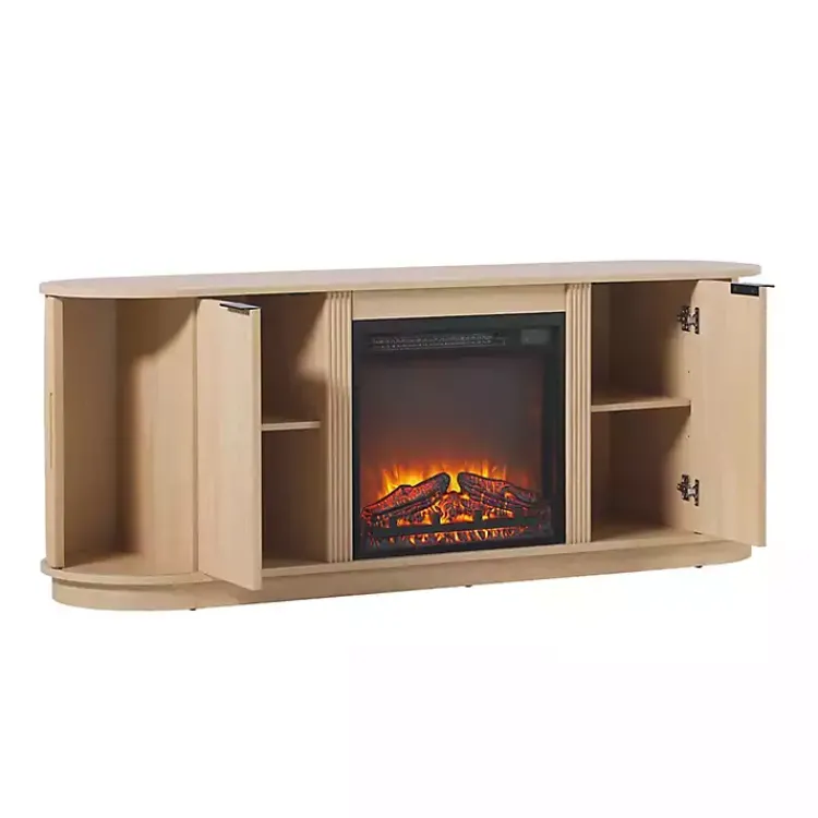 Kirklands Home Coastal Oak Reeded Fireplace Media Cabinet Tan Hot