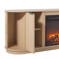 Kirklands Home Coastal Oak Reeded Fireplace Media Cabinet Tan Hot