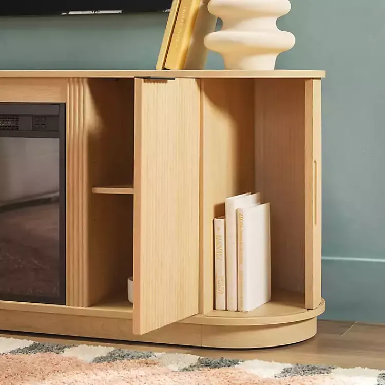Kirklands Home Coastal Oak Reeded Fireplace Media Cabinet Tan Hot