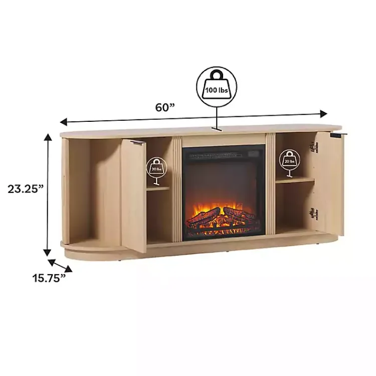Kirklands Home Coastal Oak Reeded Fireplace Media Cabinet Tan Hot
