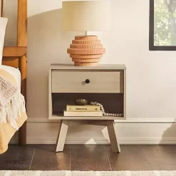 Kirklands Home Coastal Oak Wood Mid-century Modern Nightsd Tan Hot