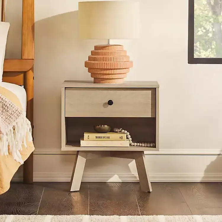 Kirklands Home Coastal Oak Wood Mid-century Modern Nightsd Tan Hot