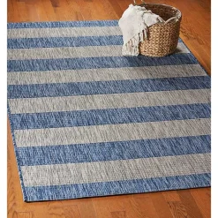 Kirklands Home Coastal Stripes Outdoor Area Rug, 7x9 New