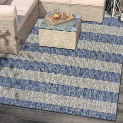 Kirklands Home Coastal Stripes Outdoor Area Rug, 7x9 New