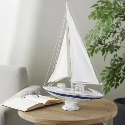 Statues & Figurines>Kirklands Home Coastal White and Blue Sailboat Statue