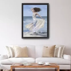 Kirklands Home Coastal Woman in Dress Framed Canvas Art Print New