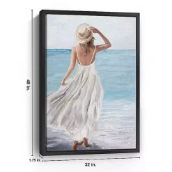 Kirklands Home Coastal Woman in White Framed Canvas Art Print Hot