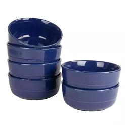 Kirklands Home Cobalt Linear Cereal Bowls, Set of 6 Blue New
