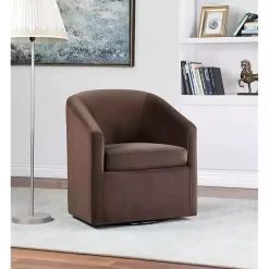 Kirklands Home Coco Velvet Swivel Barrel Accent Chair Brown