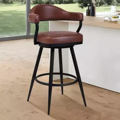 Kirklands Home Coffee Faux Leather Justin Swivel Counter Stool Brown New