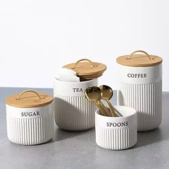 Kirklands Home Coffee Ribbed Ceramic Canister Ivory Best