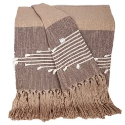 Blankets & Throws>Kirklands Home Coffee Slub Striped Tassel Throw Brown