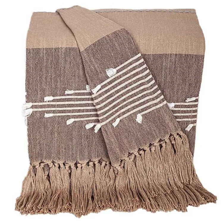 Blankets & Throws>Kirklands Home Coffee Slub Striped Tassel Throw Brown