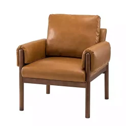 Kirklands Home Cognac Faux Leather and Wood Accent Chair Tan Hot