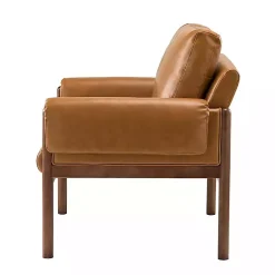 Kirklands Home Cognac Faux Leather and Wood Accent Chair Tan Hot