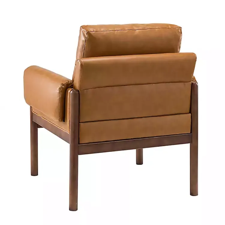 Kirklands Home Cognac Faux Leather and Wood Accent Chair Tan Hot