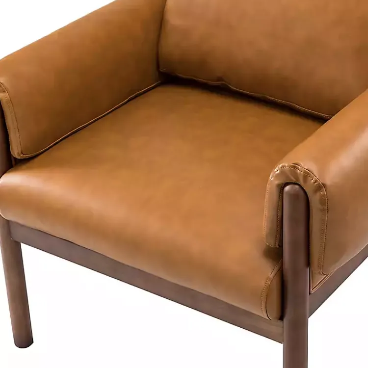 Kirklands Home Cognac Faux Leather and Wood Accent Chair Tan Hot