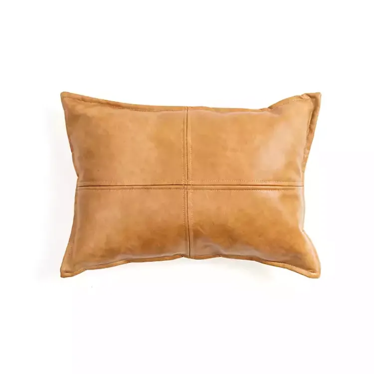 Pillows>Kirklands Home Cognac Faux Leather Lumbar Pillow Brown