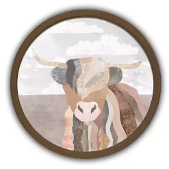Kirklands Home Colorblock Highland Cow Round Framed Print Brown Clearance
