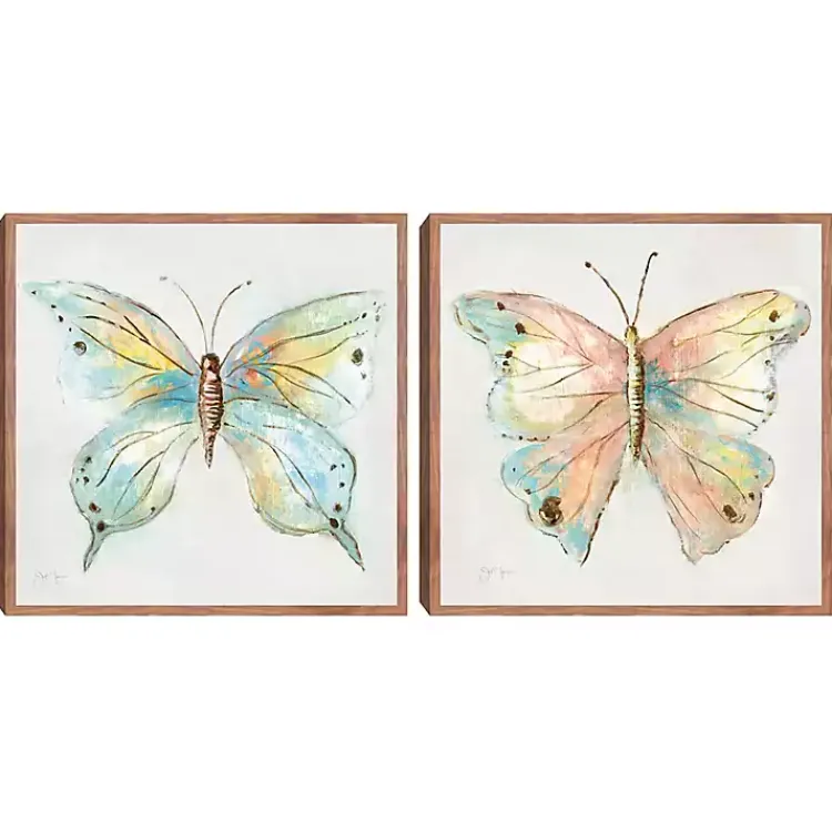 Kirklands Home Colorful Butterfly Framed Canvas Prints, Set of 2 Multi Clearance