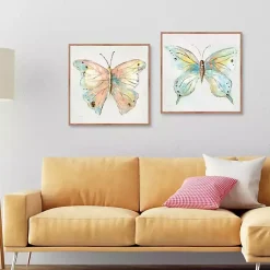 Kirklands Home Colorful Butterfly Framed Canvas Prints, Set of 2 Multi Clearance