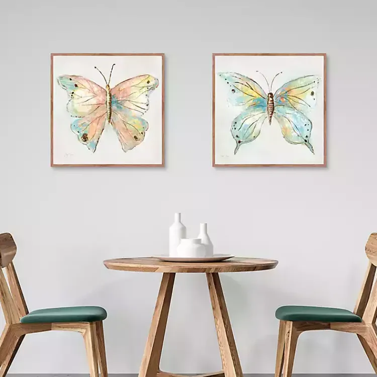 Kirklands Home Colorful Butterfly Framed Canvas Prints, Set of 2 Multi Clearance