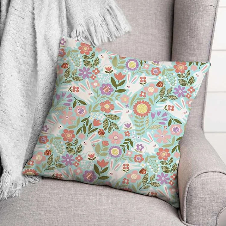 Easter Decorations>Kirklands Home Colorful Floral Bunnies Pillow