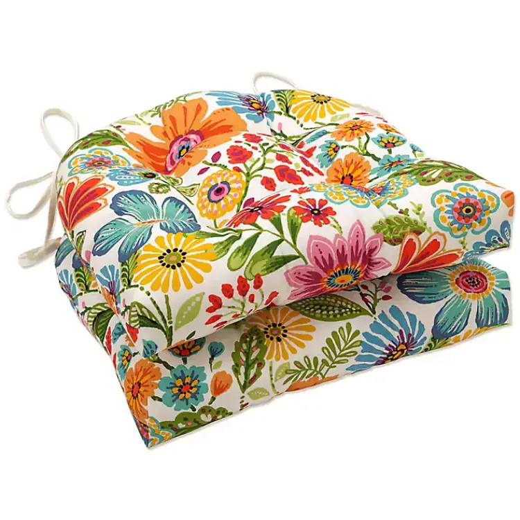 Kirklands Home Colorful Floral Outdoor Seat Cushions, Set of 2 Multi Hot