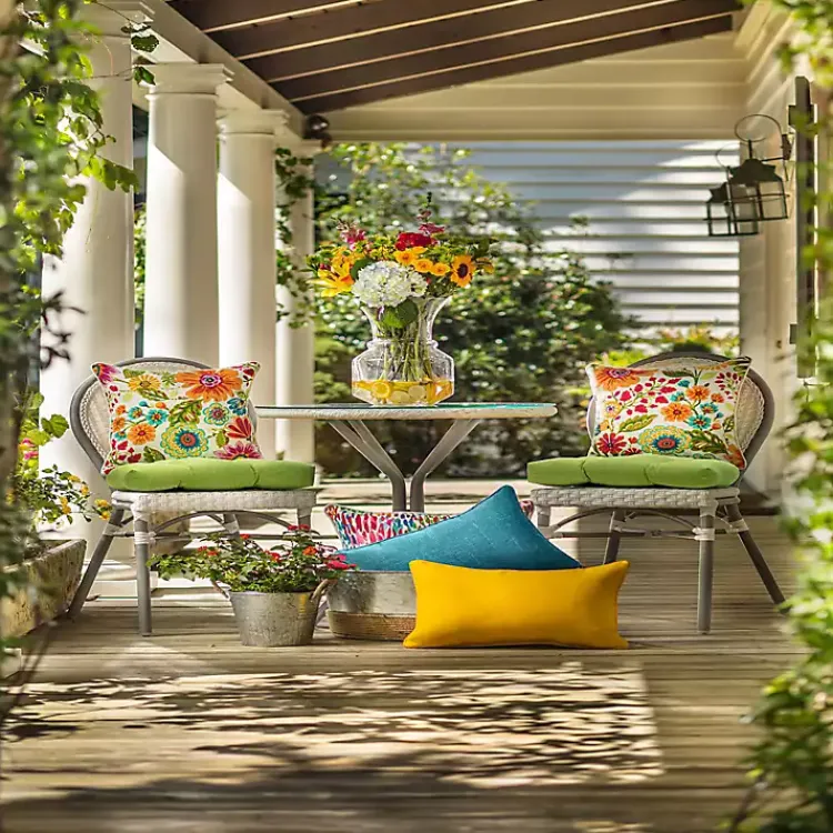 Kirklands Home Colorful Floral Outdoor Seat Cushions, Set of 2 Multi Hot