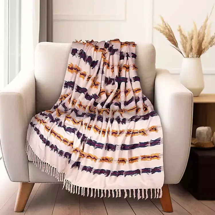 Blankets & Throws>Kirklands Home Colorful Fringe Stripe Throw Multi