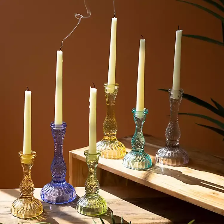 Candle Holders>Kirklands Home Colorful Glass Taper Candle Holders, Set of 6