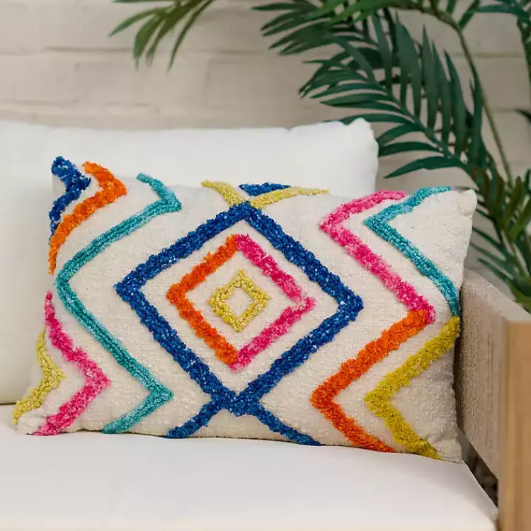 Kirklands Home Colorful Tufted Diamond Outdoor Lumbar Pillow Multi