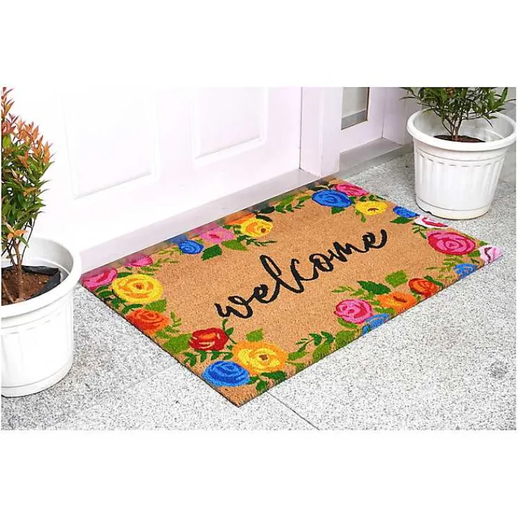 Kirklands Home Colorful Welcome Roses Doormat Multi Sale